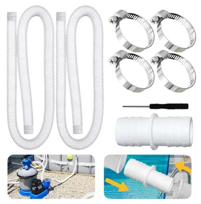 Imagen del producto de Inovra - Manguera para piscinas de 32 mm - 2 unidades - 150 cm - Con 4 abrazaderas/conectores para manguera - Adecuada para filtros de piscina - Polietileno duradero - Manguera para filtros