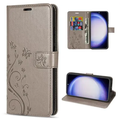 Produktbild von Hülle für Samsung Galaxy S23 FE Handy Tasche Case Schale Flip Cover Handyhülle Blume Grau