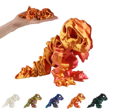 Produktbild von Beweglicher Dinosaurier T-Rex Skelett Figur 15,5 cm, 3D-Druck PLA – Rot-Gold