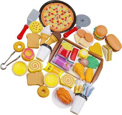 Produktbild von 56-teiliges westliches Lebensmittelspielzeug, buntes pädagogisches Simulations-Küchenspiel für Kinder, Kleinkinder, Jungen und Mädchen