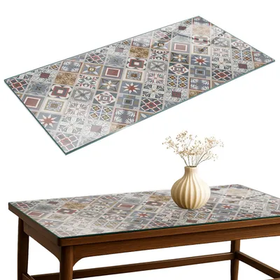 Produktbild von Glasplatte Tisch – Esstischplatte Glas – Tischplatte Glas – Glasarbeitsplatte Tisch – Glasplatte Esstisch – Pflegeleicht – Witterungsbeständig – 140x70 cm – Mosaikmuster mit Ornamenten