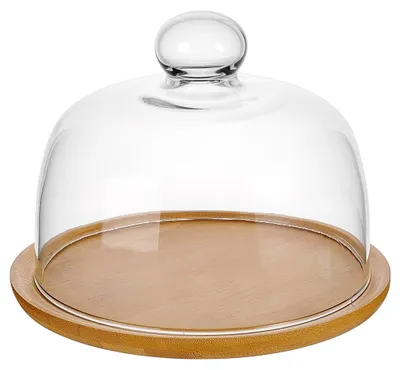 Kuchenständer mit Glashaube, Bambusfuß, Ø20,5 cm, Höhe 16 cm