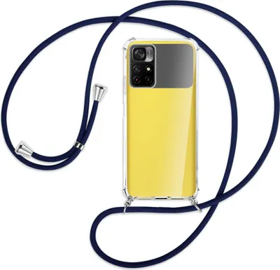 Produktbild von Handykette Backcover-Schutzhülle mit Band (Metall silberfarben) für Xiaomi Redmi Note 11 - dunkelblau