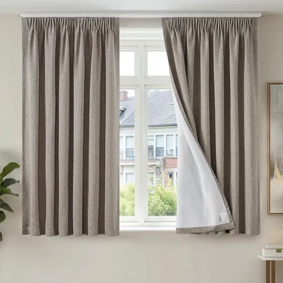 2er-Set blickdichte Thermovorhänge, 175x140 cm, Khaki, Leinenoptik
