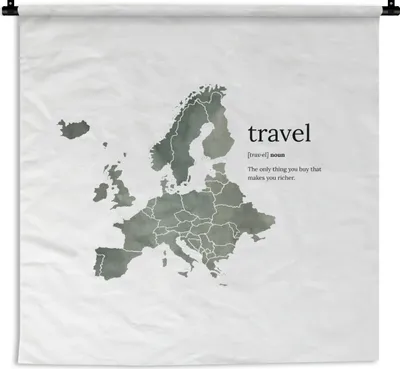 Produktbild von MuchoWow® Wandteppich Wandbehang Europa-Karte - Aquarell - Zitate 150x150 cm Tapisserie Dekoration Wandtuch - Wohnaccessoires - Modernes