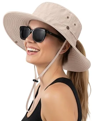 Produktbild von Sonnenhut Damen UPF 50+ Bucket Hat mit Kinnriemen, verstellbar, faltbar, beige, Einheitsgröße