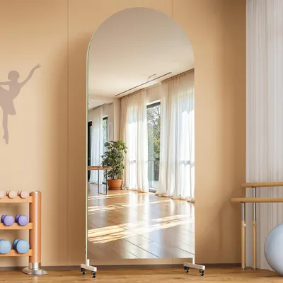Immagine prodotto di Specchio a figura intera, 190 x 70 cm, girevole a 360°, con rotelle, vetro temperato, colore bianco