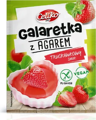 Zdjęcie produktu dla GALARETKA Z AGAREM O SMAKU TRUSKAWKOWYM BEZGLUTENOWA 45 g - CELIKO