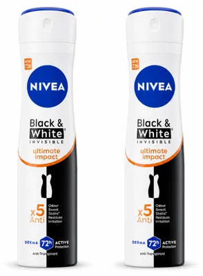 Imagen del producto de 2 unidades de desodorante en spray NIVEA Black & White Ultimate Impact, 150 ml, pack ahorro