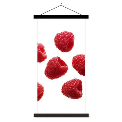 Produktbild von MuchoWow® Textilposter Obst - Himbeere - Weiß 40x80 cm mit schwarzem Rahmen - Wandemalerei