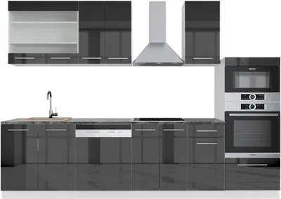 Produktbild von Küchenzeile Vicco Fame-Line Anthrazit Hochglanz/Weiß 300 cm mit Hochschrank, AP Anthrazit, Model 42804