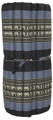Produktbild von Fine Asianliving Thaimatte Rollbar Kapokfüllung 190x78x4.5cm Schwarz Elefanten Thai Kissen Meditation Matte Matratze Kapok 301-D06