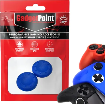 Immagine prodotto di Impugnature per pollice - Impugnature per pollice per controller Pro PS5, PS4, PlayStation, Xbox Series X/S, One, 360 e Nintendo Switch - Impugnature per pollice da gioco - Impugnature per pollice ad alte prestazioni - Cappucci antiscivolo per joystick - Accessori per bescherming - Impugnature per pollice a 8 punti - Blu -