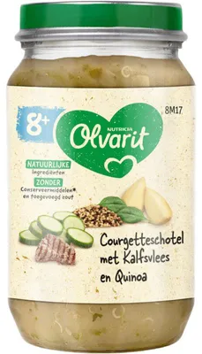 Produktbild von Olvarit Courgetteschotel mit Kalbfleisch & Quinoa, Babynahrung 200g