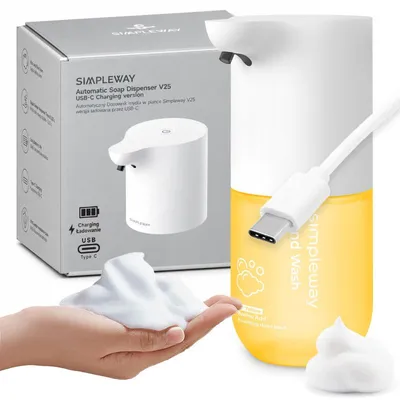 Imagen del producto de Dispensador automático de jabón en espuma SIMPLEWAY V25 con jabón y carga USB-C, color Melon Yellow