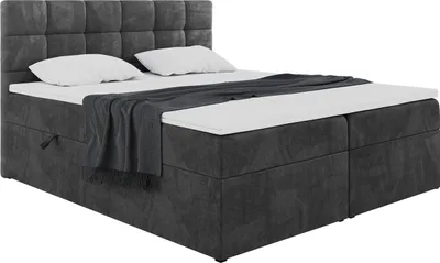 Produktbild von MEBLINI Boxspringbett mit Bettkasten - Gepolstert Doppelbett mit Matratze und Topper - Polsterbett mit Stauraum - Bett mit Kopfteil - Stauraumbett - TAPO 2 - 180x200 - H3/Schwarz Samt