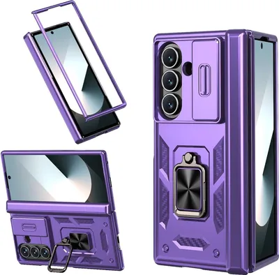 Produktbild von Für Samsung Galaxy Z Fold7 5G TPU PC Ringhalter Kamera Slider Schutz Hülle Lila