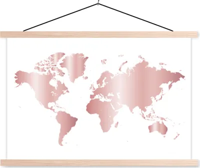 Produktbild von MuchoWow® Textilposter Weltkarte - Rosa - Kinder - Jungen - Mädchen 60x40 cm mit holzfarbenen Rahmen - Bilder