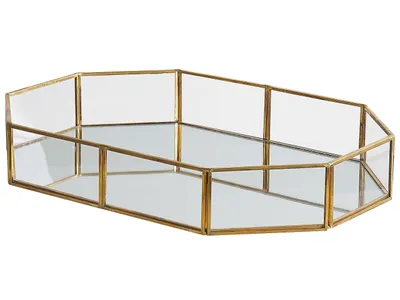 Zdjęcie produktu dla BELIANI Taca dekoracyjna lustrzana złota szkło mosiądz ośmiokątna ozdoba 32 x 22 cm styl nowoczesny glamour