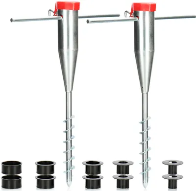 Produktbild von com-four® 2x Sonnenschirmhalter aus Stahl - Bodenhülse für den Garten - Standfuß für Schirme und Wäschespinnen - Schirmständer mit Eindrehstange - Stockdurchmesser: 25 - 60 mm