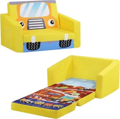 Immagine prodotto di Panchina per bambini con contenitore e sedia con vano portaoggetti in tessuto giallo