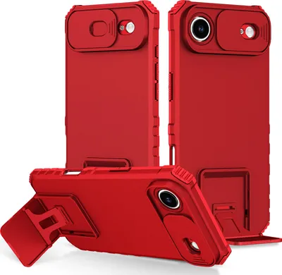 Produktbild von Dual Layer Hülle für iPhone Air Stossfest Robust Ständer Schutzhülle mit Schiebe Kamera Schutz Rot