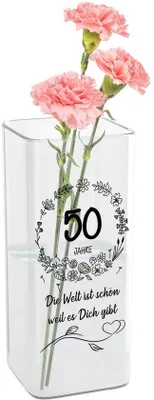Image de Pot de fleurs en verre gravé pour un anniversaire de mariage, idéal pour une femme de 50 ans, cadeau pour une maman ou une épouse à l'occasion d'un anniversaire de mariage