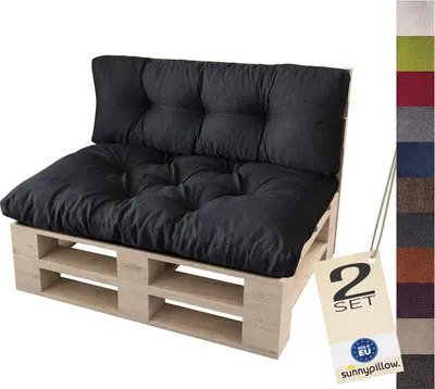 Produktbild von sunnypillow Palettenkissen für Palettenmöbel - 2er Set - Palettenauflage 120 x 80 für Palettensofa - Palettenpolster für Garten, Gesteppte Kissen für Europaletten - Sitzkissen & Rückenkissen Schwarz