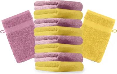 Produktbild von Betz 10 Stück Waschhandschuhe 16x21 cm PREMIUM 100% Baumwolle  Farbe: gelb und altrosa