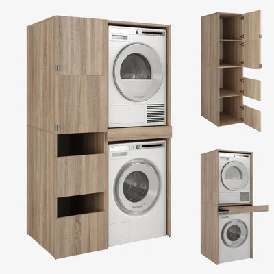 Produktbild von Hochschrank Badschrank für Waschmaschine und Trockner – Waschmaschinenschrank Überbauschrank 187 x 65 x 111 cm (45+66) (Eiche Sonoma)