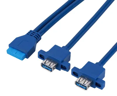 Imagen del producto de Cable USB 3.0 de 19 pines a conector 2AF para panel frontal de placa base, con orificio para tornillo (0,5 m)