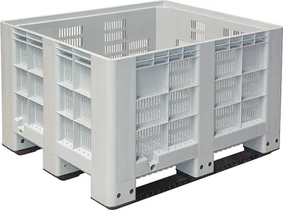 Produktbild von Großbox mit 3 Kufen, LxBxH 1200 x 1000 x 760 mm, 610 Liter,  Boden und Wände durchbrochen, grau
