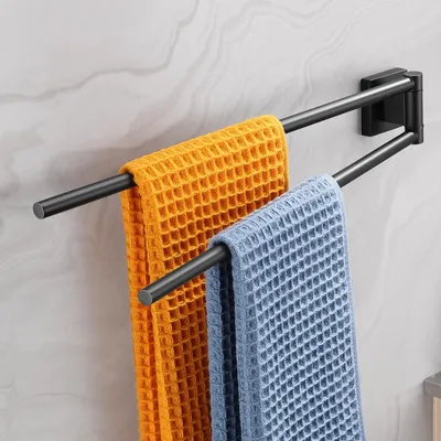 Image de Porte-serviettes à 2 bras en acier inoxydable, noir mat