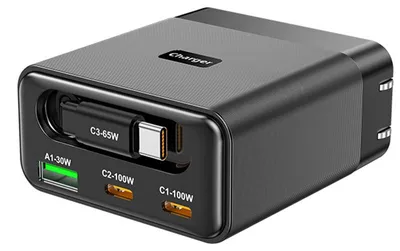 Zdjęcie produktu dla Ładowarka Bakeey WLX-60B GaN USB, 100W, 4 porty (2x USB-C, USB-A, kabel USB-C), szybkie ładowanie PD3.0/QC, wtyczka EU
