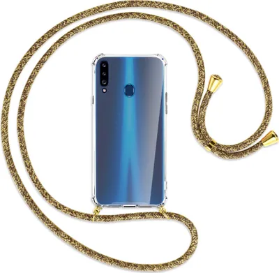 Produktbild von Handykette Backcover-Schutzhülle mit Band (Metall goldfarben) für Samsung Galaxy A20s - braun+beige