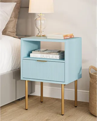 Immagine prodotto di Comodino con ripiano aperto e cassetto, Moderno, Blu