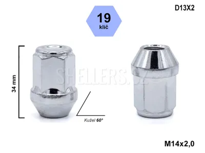 Obrázek produktu pro Kolová matice M14x2,0 kužel zavřená, klíč 19, D13X2 výška 34mm