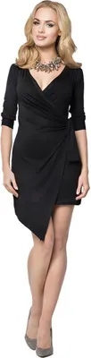 Produktbild von Mini - Kleid Überlappender V-Ausschnitt mit Schleife ; Schwarz L/XL 40/42