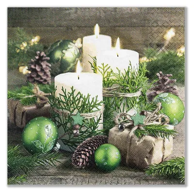 Produktbild von 20 Servietten Snuggery - Kerzen und Weihnachtsdekoration 33x33cm