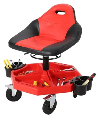 Produktbild von Werkstatt Rollhocker - Mechanikerstuhl - 360° Rollen - Werkzeugablage - Höhenverstellbar - Für schwere Arbeiten belastbar - Farbe A