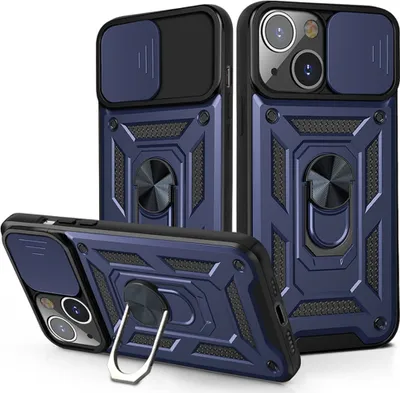 Produktbild von iPhone 13 Hülle mit 360° Drehbarer Magnetische Ring Ständer Halter Dia Kameraschutz TPU Bumper Silikon Schutzhülle für iPhone 13 Blau