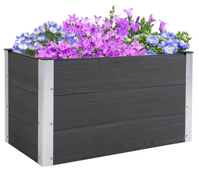 Productafbeelding van Verhoogde plantenbak, weerbestendig, gemaakt van WPC en aluminium, zonder voet, grijs, 100X50X50Cm