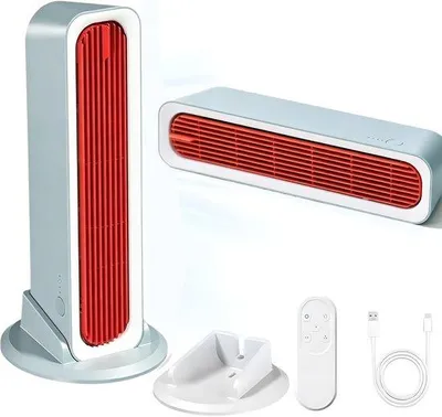 Produktbild von Portable USB-Turmventilator - Bladloser Turmventilator - 4000mAh - 3 Stufen - mit separater Fuß und Fernbedienung - für Büro, Schlafzimmer und Camping - blau/orange