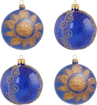 Produktbild von Set aus blauen Weihnachtskugeln mit Golddekor