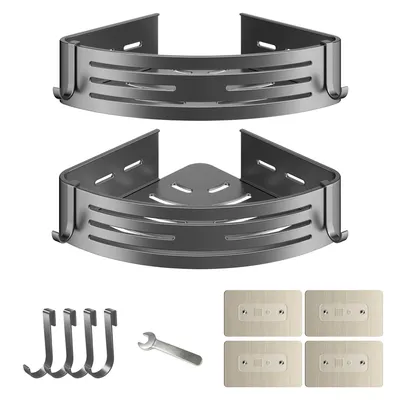 Immagine prodotto di Organizzatore angolare autoadesivo per doccia, 2 pezzi, 30,5 cm, mensole da bagno in alluminio senza foratura, organizer da parete per doccia con 4 ganci, colore grigio grafite