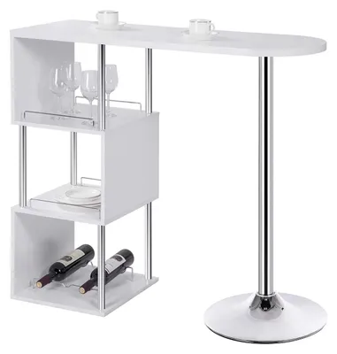 Immagine prodotto di Tavolino bar con 3 ripiani e scaffali per vino in metallo e MDF | Bianco | 113x40x105 cm