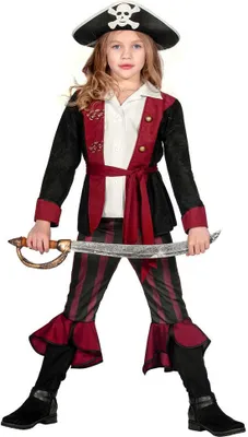 Produktbild von Piraat Mädchen Bordeaux-Schwarz Kostüm 152