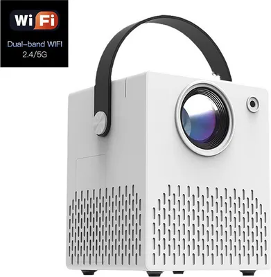 Produktbild von ZELURXX Tragbarer Beamer, 1080P, 2,4G / 5G Doppelfrequenz, Vier-Punkt-Keystone-Korrektur, Handy gleiche Leinwand, 13,5 x 12,5 x 16,5 cm, Weiß