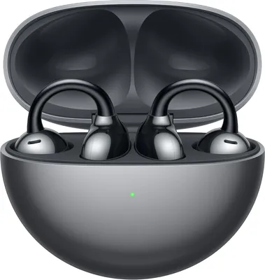 A pair of wireless earbuds in their charging case.