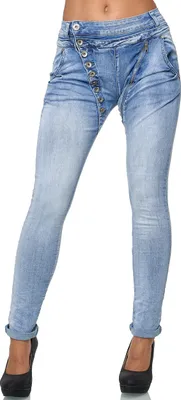 Produktbild von Elara Damen Jeans Boyfriend Baggy Knopfleiste C613M Hellblau 42 (XL)